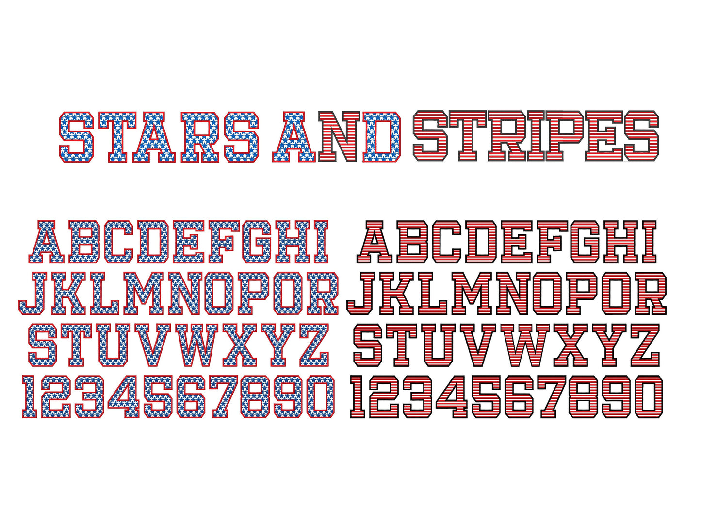 Patriotic Stars and Stripes Block Font – Alphabet machine embroidery design by Artapli