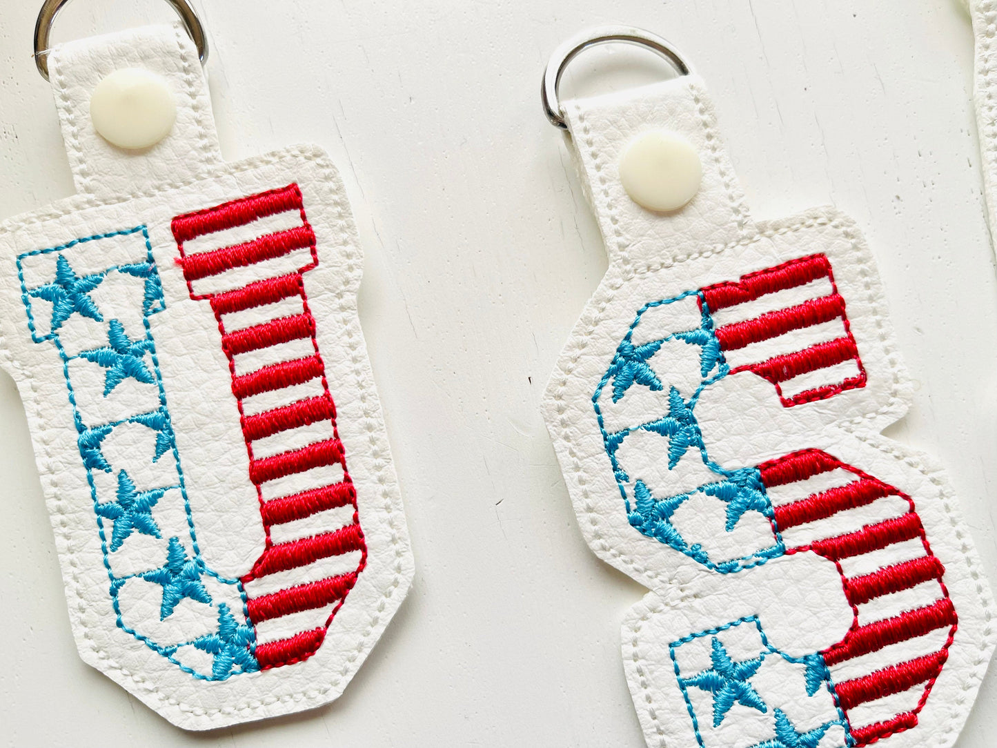 Patriotic 4th July American flag alphabet letters Key Fob Snap Tab ITH in the hoop machine embroidery designs hoop 4x4 5x7 keychain project