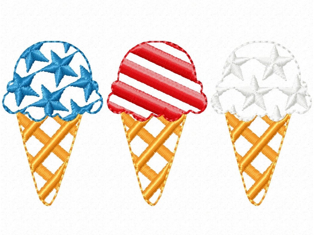 Patriotic ice cream waffle cones with Stars and Stripes 3 in a row machine embroidery designs Independence Day embroidery