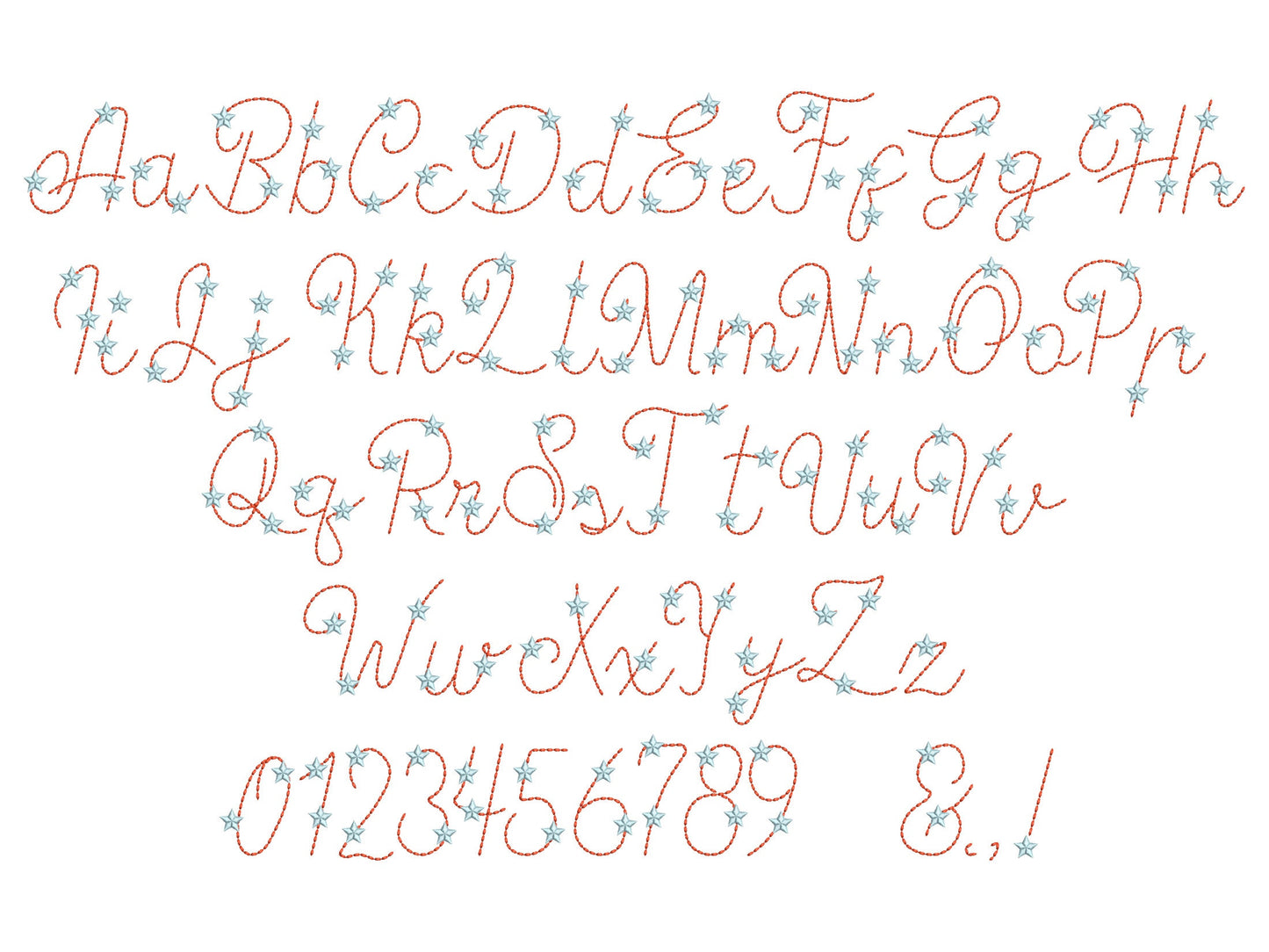 Hand Stitch Effect Starry Font – Sizes 2" 2.4" 3" 3.8" 4.6" 4" BX Digital Font File | Artapli