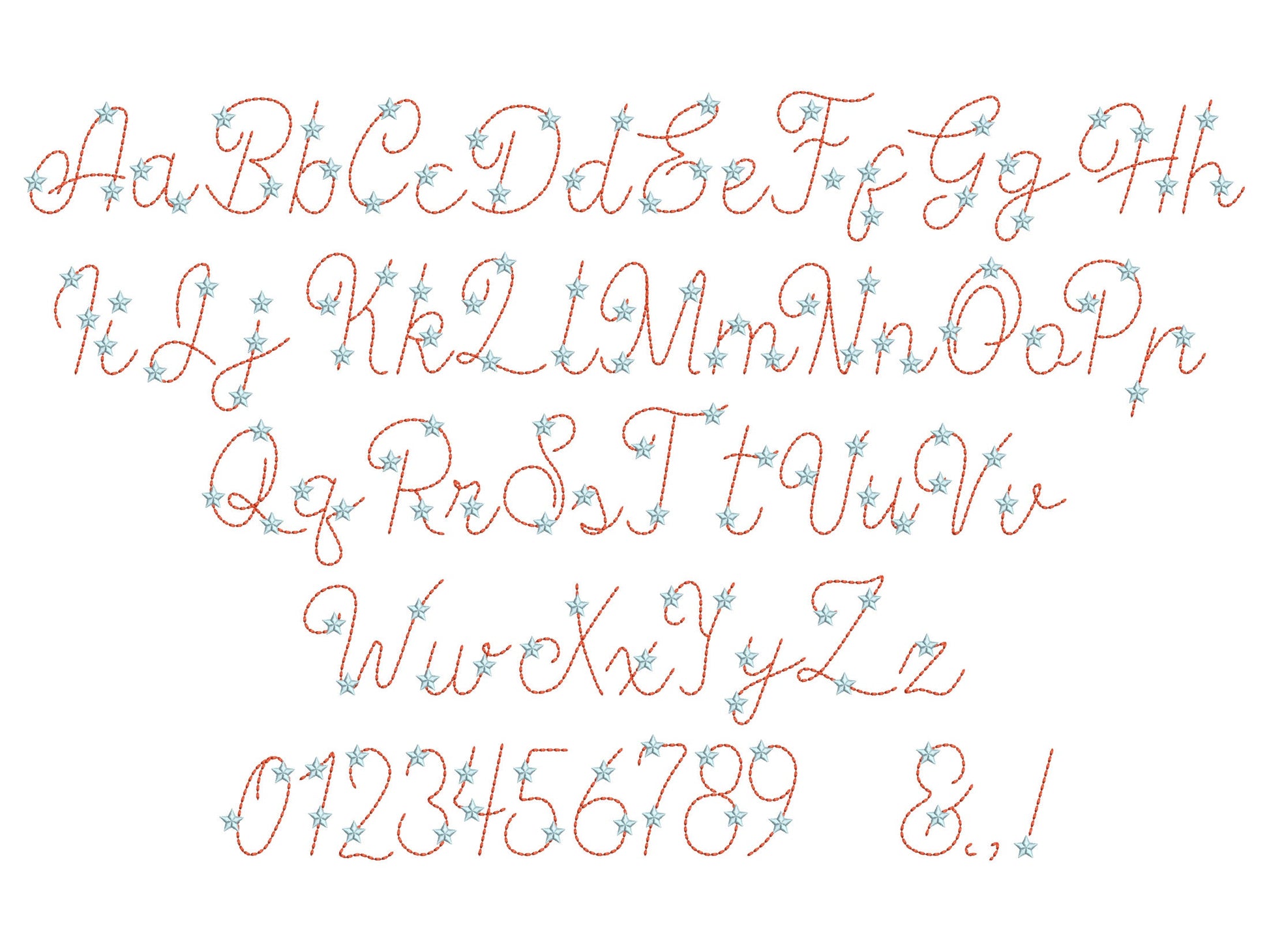Hand Stitch Effect Starry Font – Sizes 2" 2.4" 3" 3.8" 4.6" 4" BX Digital Font File | Artapli