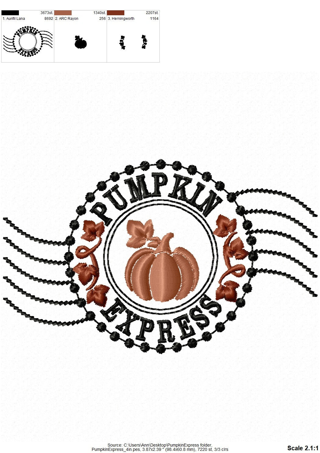 Pumpkin mail express Autumn Fall holidays sack stamp machine embroidery design for hoop 4x4 and 5x7 in sizes 3, 4, 4.5 inches Thanksgiving