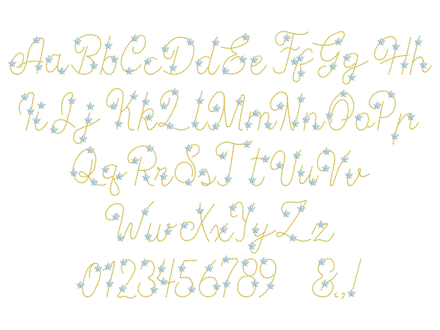 Hand Stitch Effect Starry Font – Alphabet machine embroidery design by Artapli