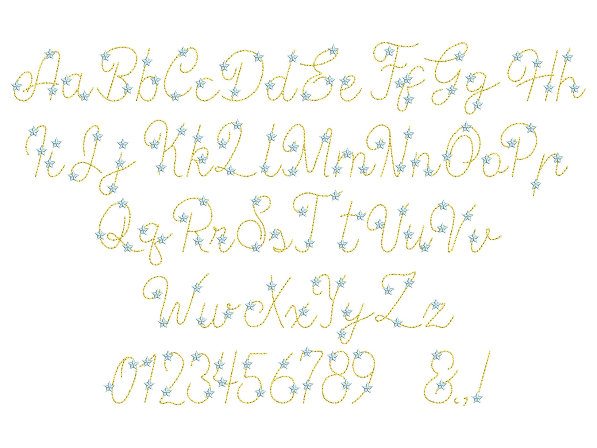 Hand Stitch Effect Starry Font – Alphabet machine embroidery design by Artapli