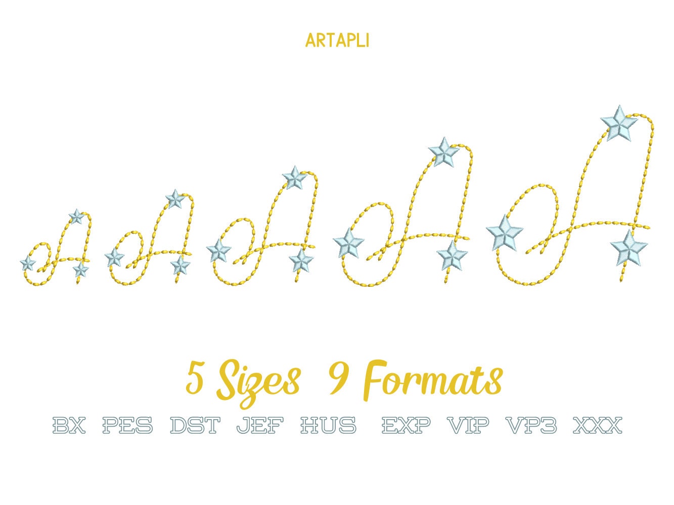 Hand Stitch Effect Starry Font – Bean Stitch embroidery design by Artapli