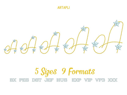 Hand Stitch Effect Starry Font – Bean Stitch embroidery design by Artapli