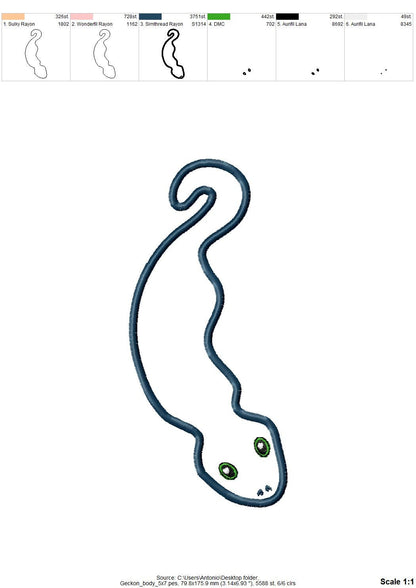 Cute little Gecko ITH – Sizes 4" 7" 9" 5" 6" 10" Digital Embroidery File | Artapli