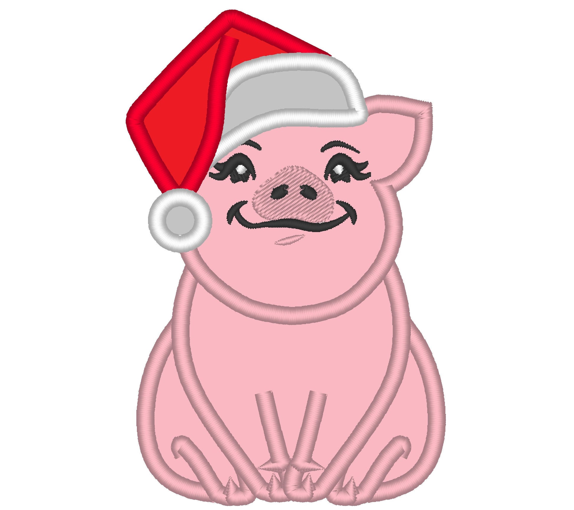 Pig face, Pig head Christmas Santa hat, little cute pig applique farm theme machine embroidery applique designs assorted sizes