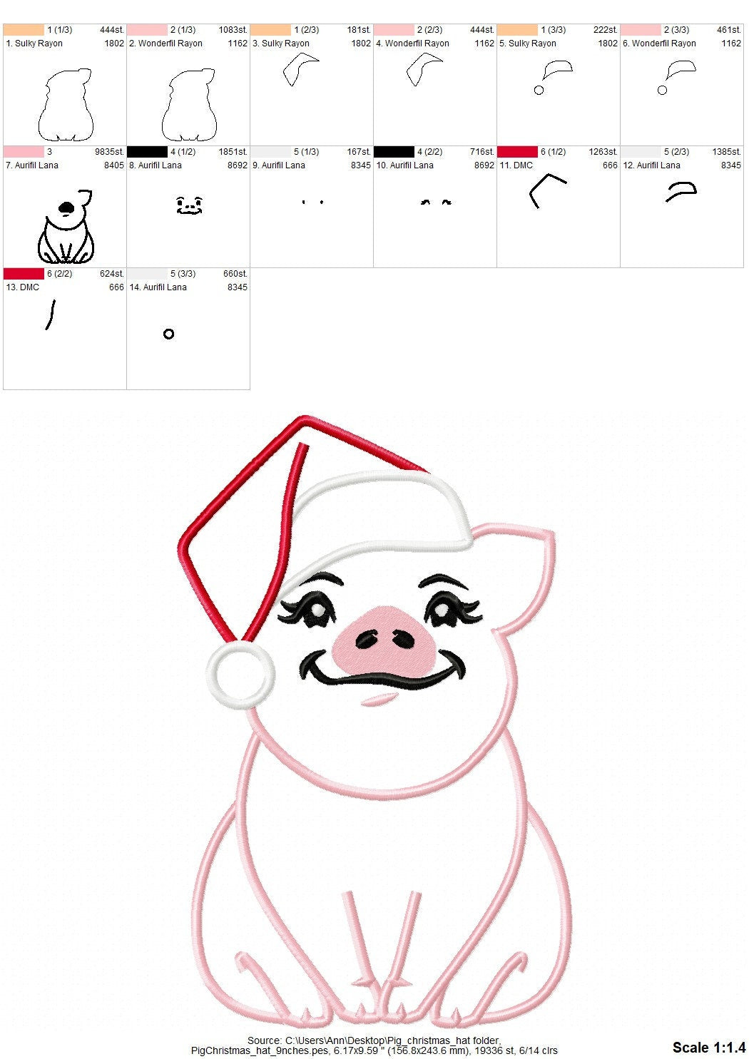 Pig face, Pig head Christmas Santa hat, little cute pig applique farm theme machine embroidery applique designs assorted sizes