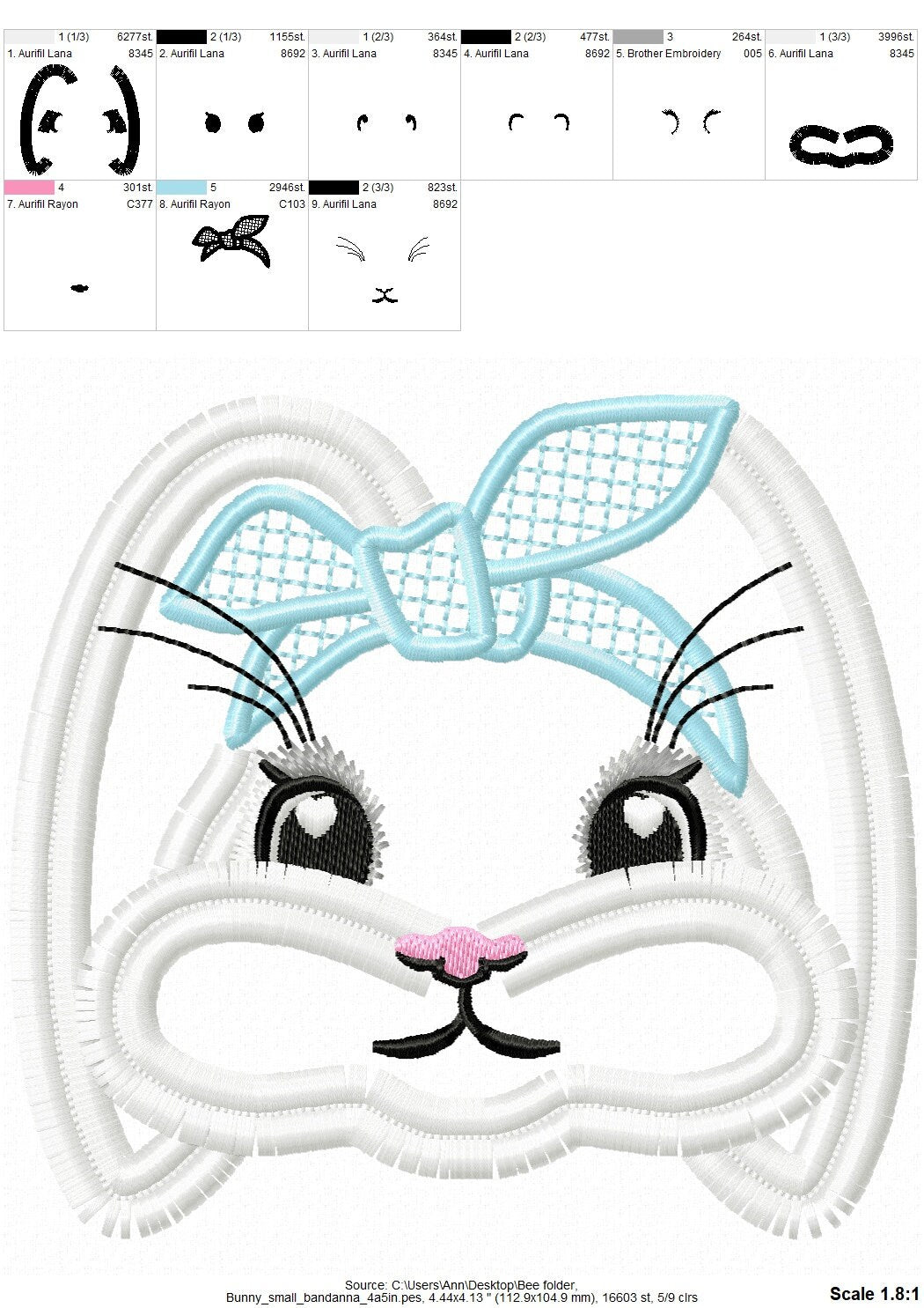 Mini Small Bunny Face Bandanna Fringed Fluffy Cute Gingham Bow Easter Bunny Machine Embroidery Design Fringe in the Hoop ITH Project