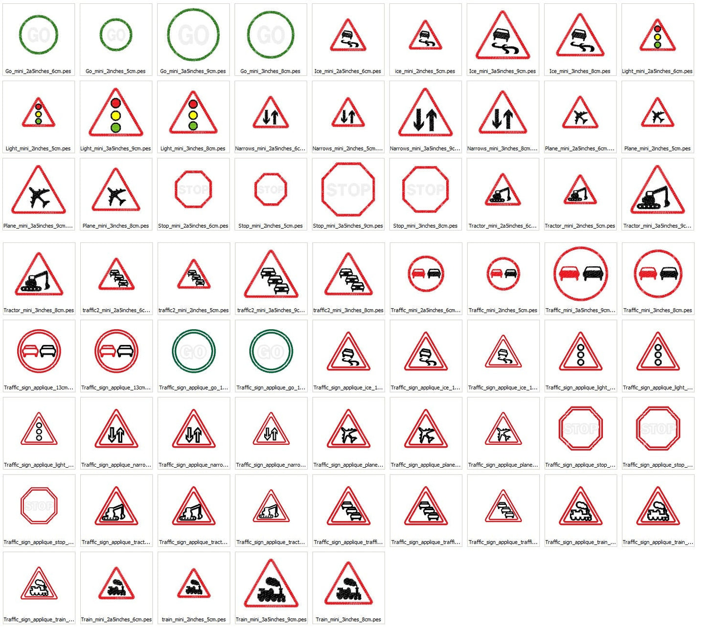 Traffic Sign Set of 10 – Appliqué machine embroidery design by Artapli
