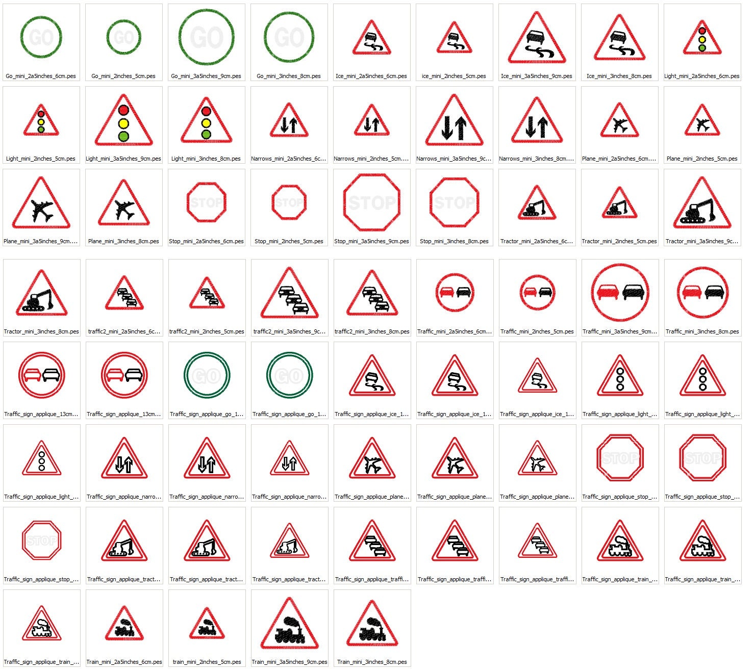 Traffic Sign Set of 10 – Appliqué machine embroidery design by Artapli