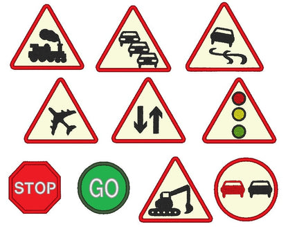 Traffic Sign Set of 10 Machine Embroidery 2" 2.5" 3" 3.5" 5" 6" | PES DST JEF | Artapli