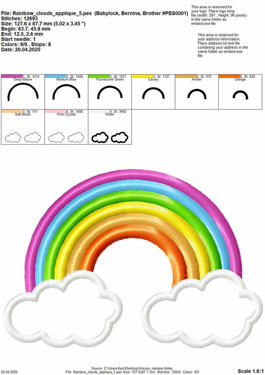 Rainbow and Clouds Applique – Instant Download | Artapli