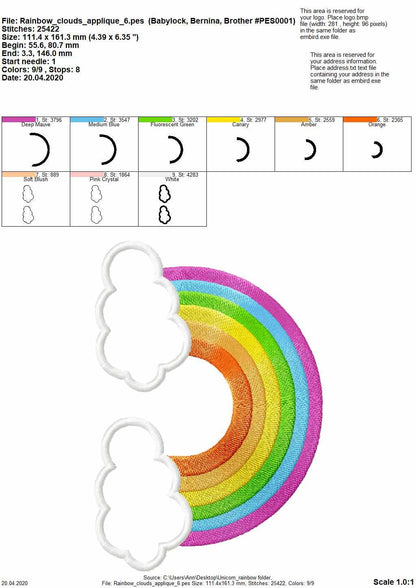 Rainbow and Clouds Applique – Sizes 4" 5" 6" 7" 10" Digital Embroidery File | Artapli