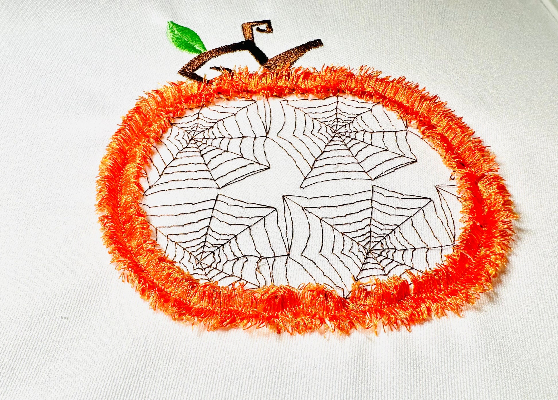 Fringed Halloween Jack O'lantern Pumpkin With Spiderweb Pattern Applique Machine Embroidery Designs Fluffy Chenille Spooky Scary Pumpkin - Etsy