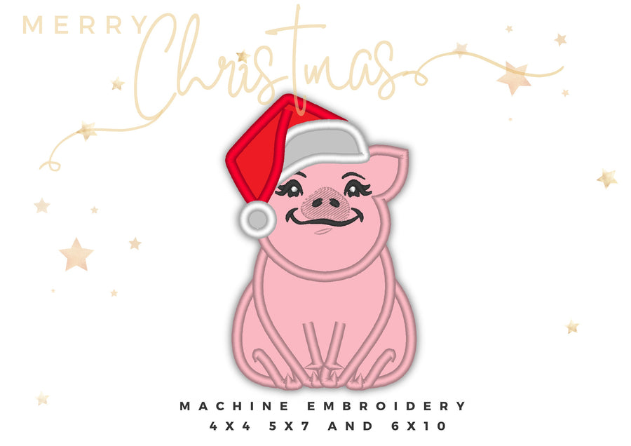 Pig face, Pig head Christmas Santa hat, little cute pig applique farm theme machine embroidery applique designs assorted sizes