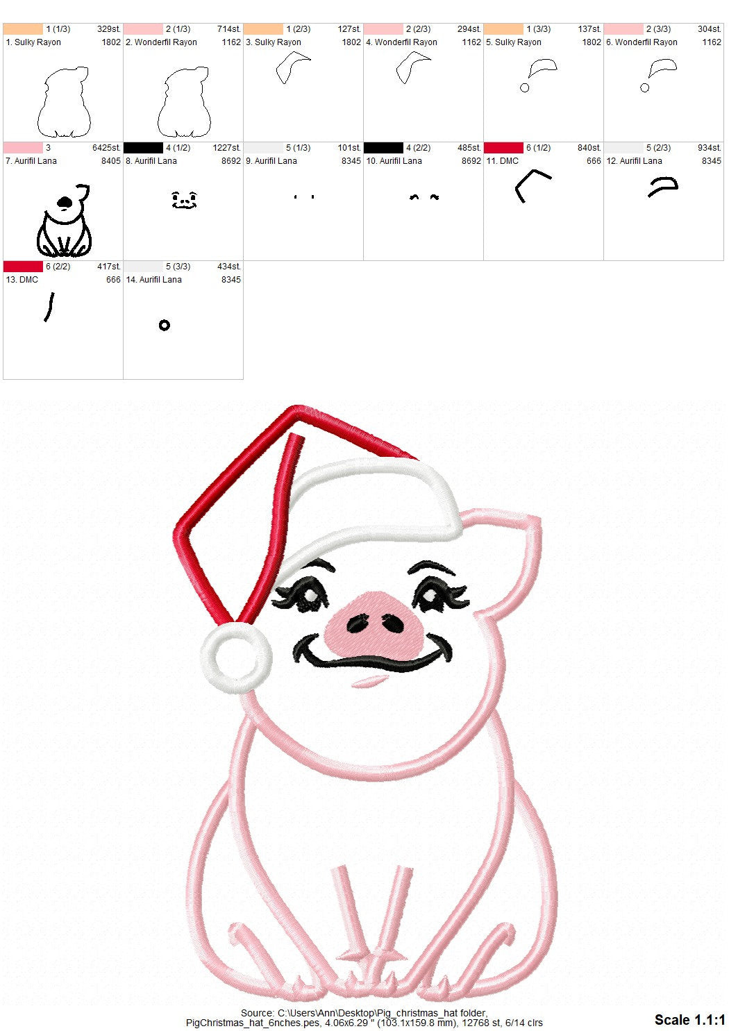 Pig face, Pig head Christmas Santa hat, little cute pig applique farm theme machine embroidery applique designs assorted sizes