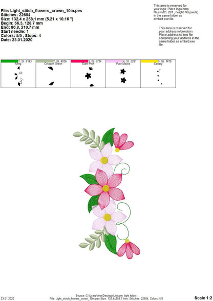 Light stitch shabby Chic Clematis – Floral machine embroidery design by Artapli