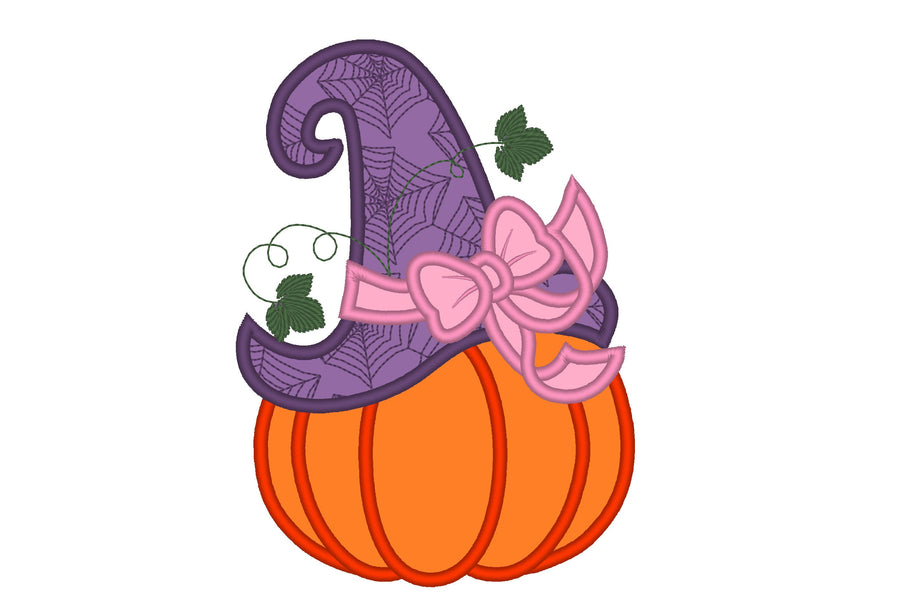 Pumpkin with Witch Hat Embroidery 4" 5" 6" 7" 8" 10" | PES DST JEF | Artapli