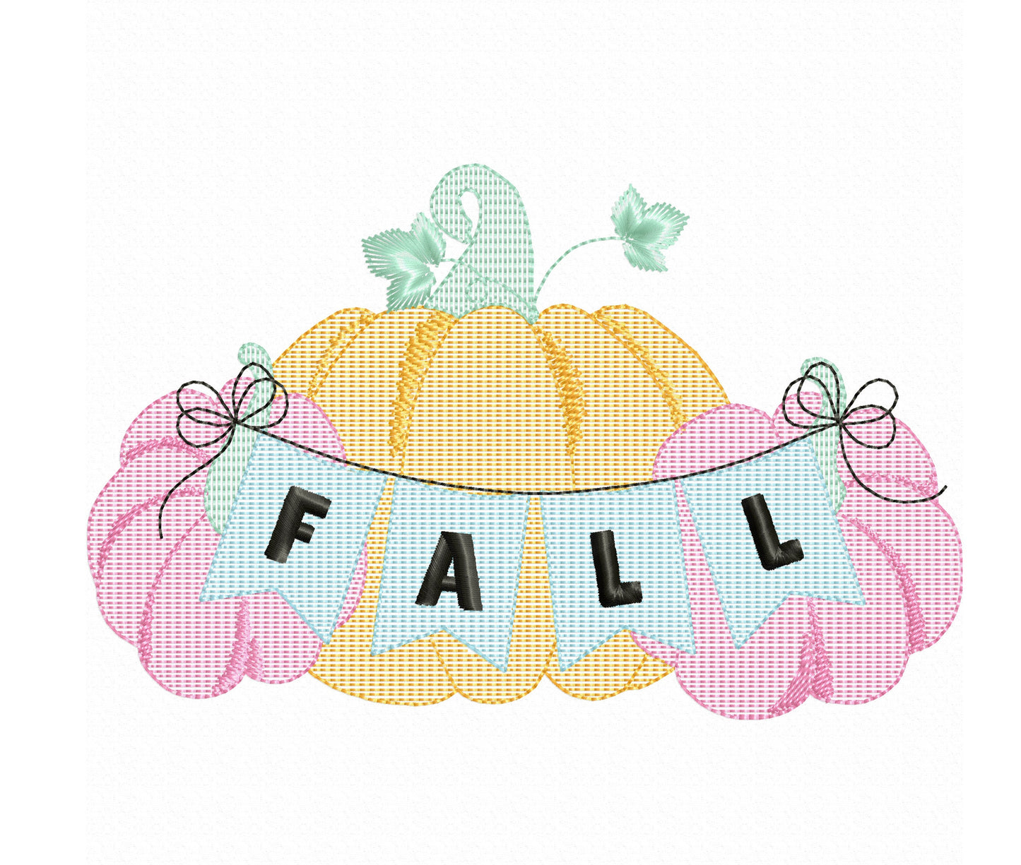 TriPumpkin Three Pumpkins Fall banner light stitch machine embroidery design Thanksgiving pumpkin trio in the row Sweet Home kitchen towel
