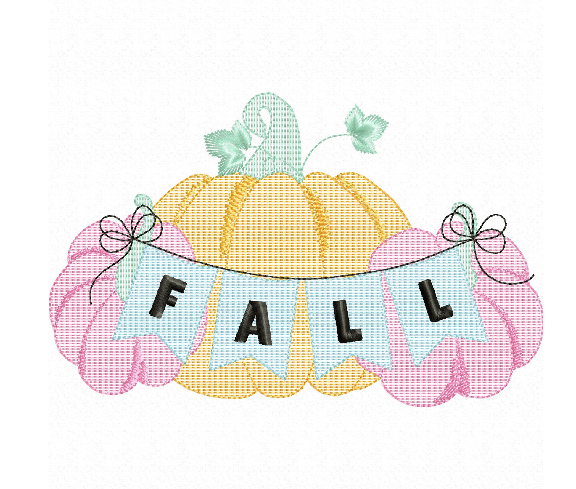 TriPumpkin Three Pumpkins Fall banner light stitch machine embroidery design Thanksgiving pumpkin trio in the row Sweet Home kitchen towel