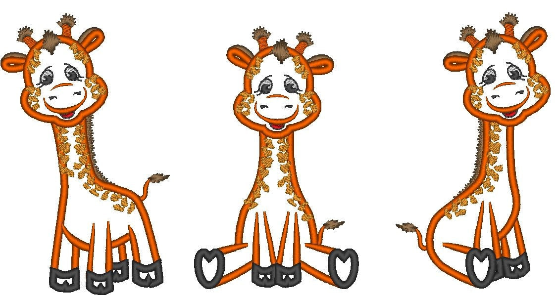 Giraffe Wild animal set of 3 little Giraffe boys applique machine embroidery designs