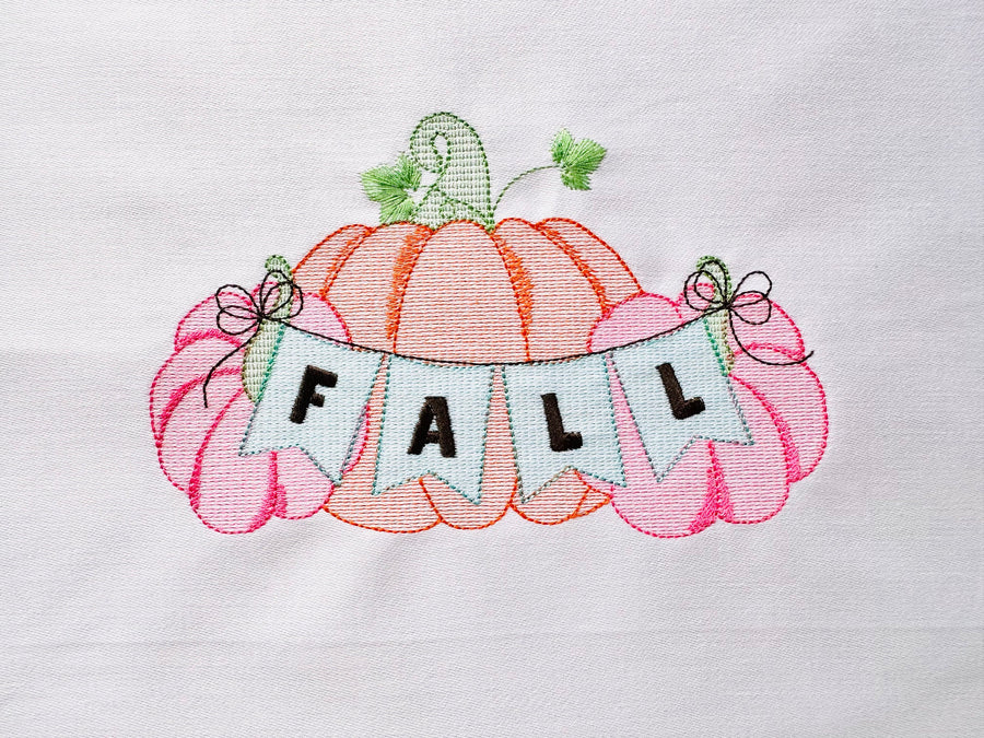 TriPumpkin Three Pumpkins Fall banner light stitch machine embroidery design Thanksgiving pumpkin trio in the row Sweet Home kitchen towel