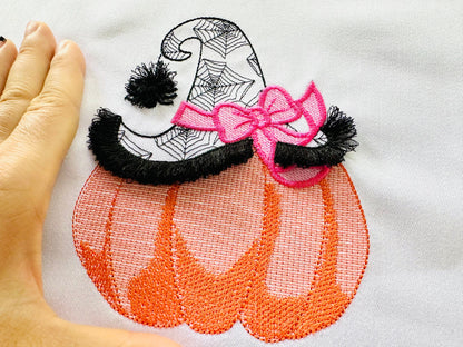 Witch Hat And Fluffy Fringed Spider Pumpkin - image 3