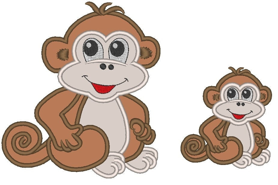 Wild animal Monkey baby Applique machine embroidery designs