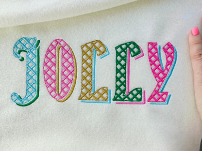 Christmas Shadow Font checkered alphabet letters and numbers light stitch machine embroidery designs monogram font with shadow BX included