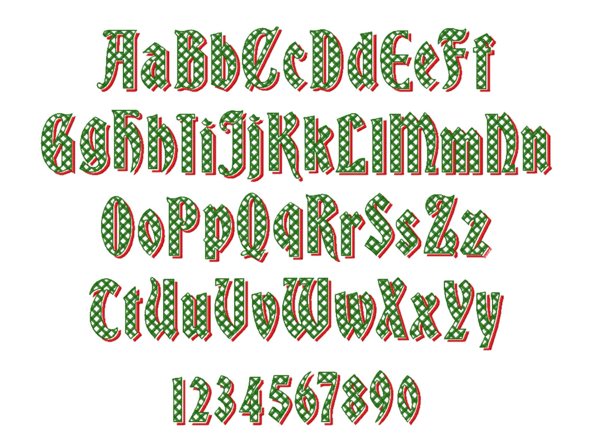 Christmas Shadow Font checkered alphabet letters and numbers light stitch machine embroidery designs monogram font with shadow BX included