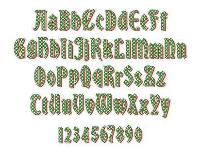 Christmas Shadow Font checkered alphabet letters and numbers light stitch machine embroidery designs monogram font with shadow BX included