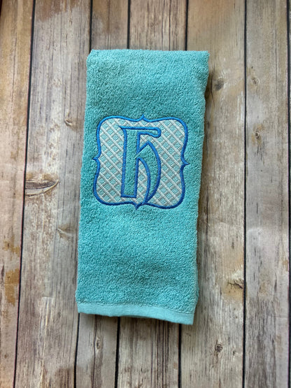 Embossed terry towel Monogram letters A-Z and gingham buffalo plaid Frame machine embroidery designs