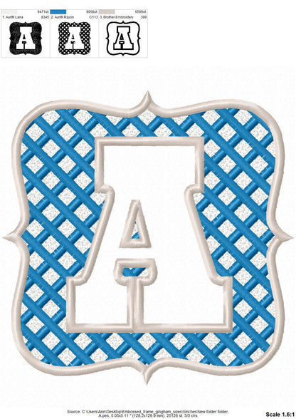 Embossed terry towel Bold Monogram letters A-Z in plaid checkered Frame machine embroidery designs for hoop 4x4, 5x7 wedding birthday gift