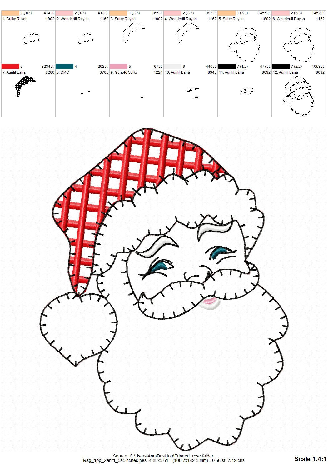 Quick light stitch Santa Claus raggedy edge Applique machine embroidery designs Christmas Santa head plaid gingham hat for hoop 4x4 5x7 6x10