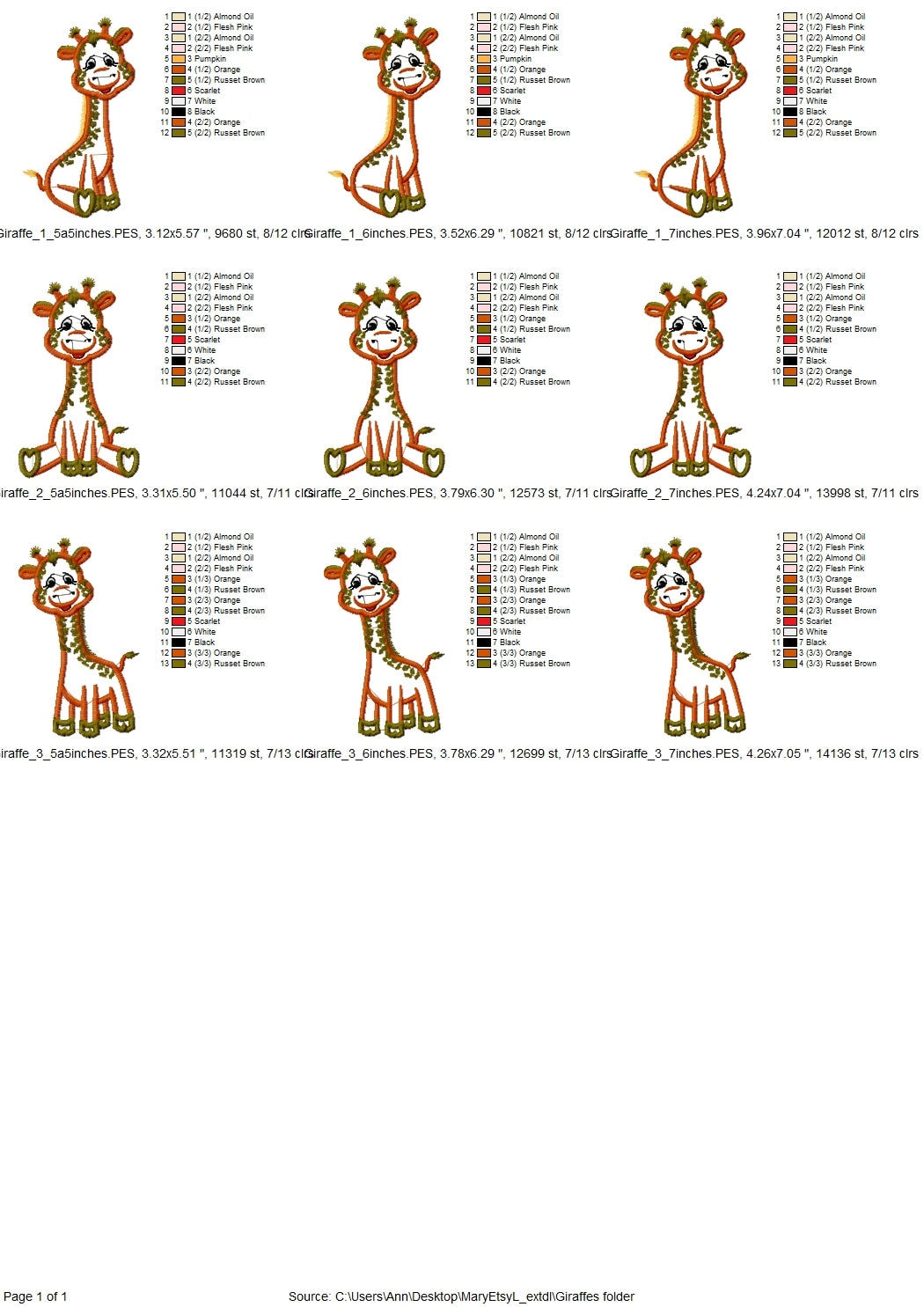 Giraffe Wild animal set of 3 little Giraffe boys applique machine embroidery designs