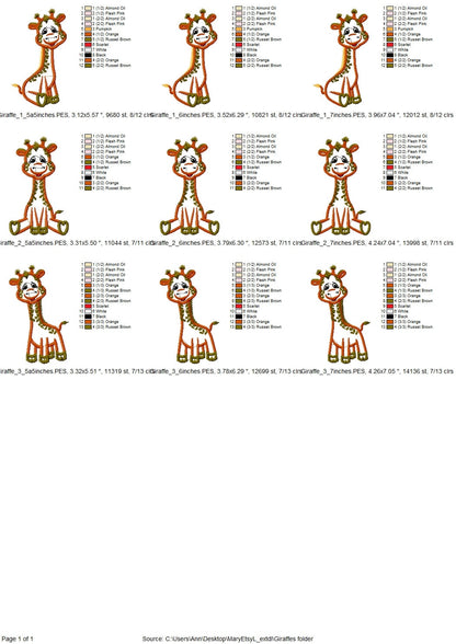 Giraffe Wild animal set of 3 little Giraffe boys applique machine embroidery designs