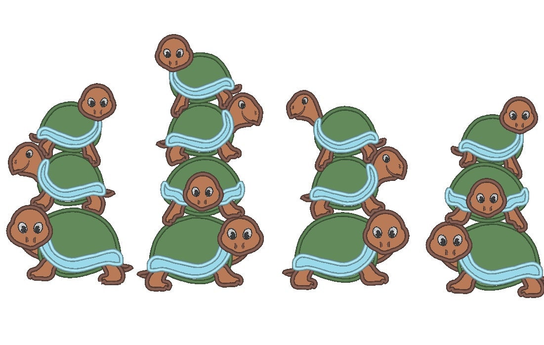 Stack of turtles, 4 types set, machine embroidery applique designs 5x7 | Artapli - image 1