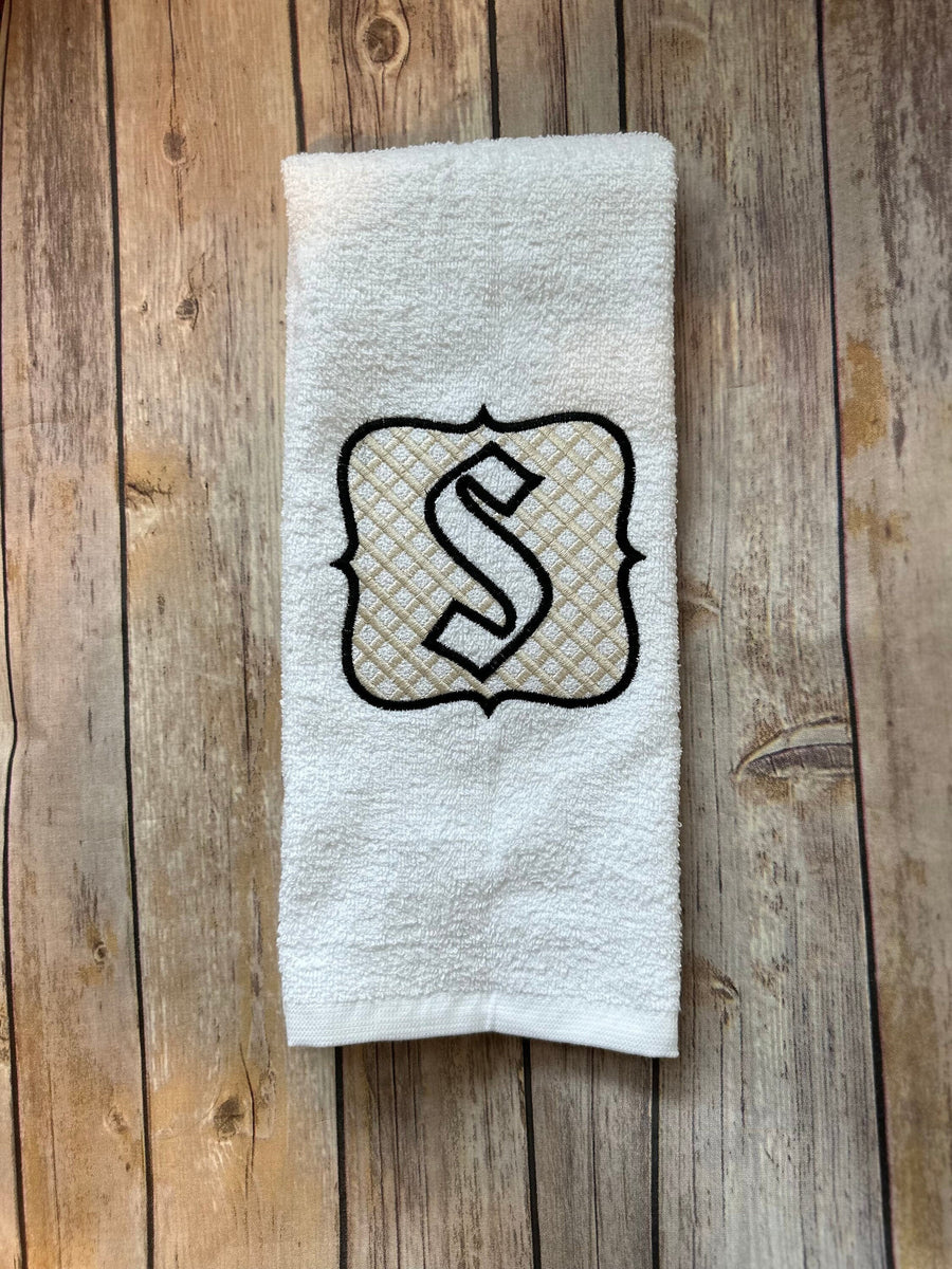 Embossed terry towel Monogram letters A-Z and gingham buffalo plaid Frame machine embroidery designs