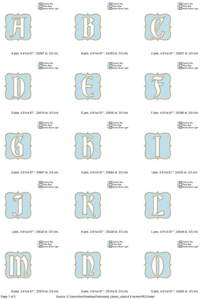 Embossed terry towel Monogram letters A-Z and gingham buffalo plaid Frame machine embroidery designs