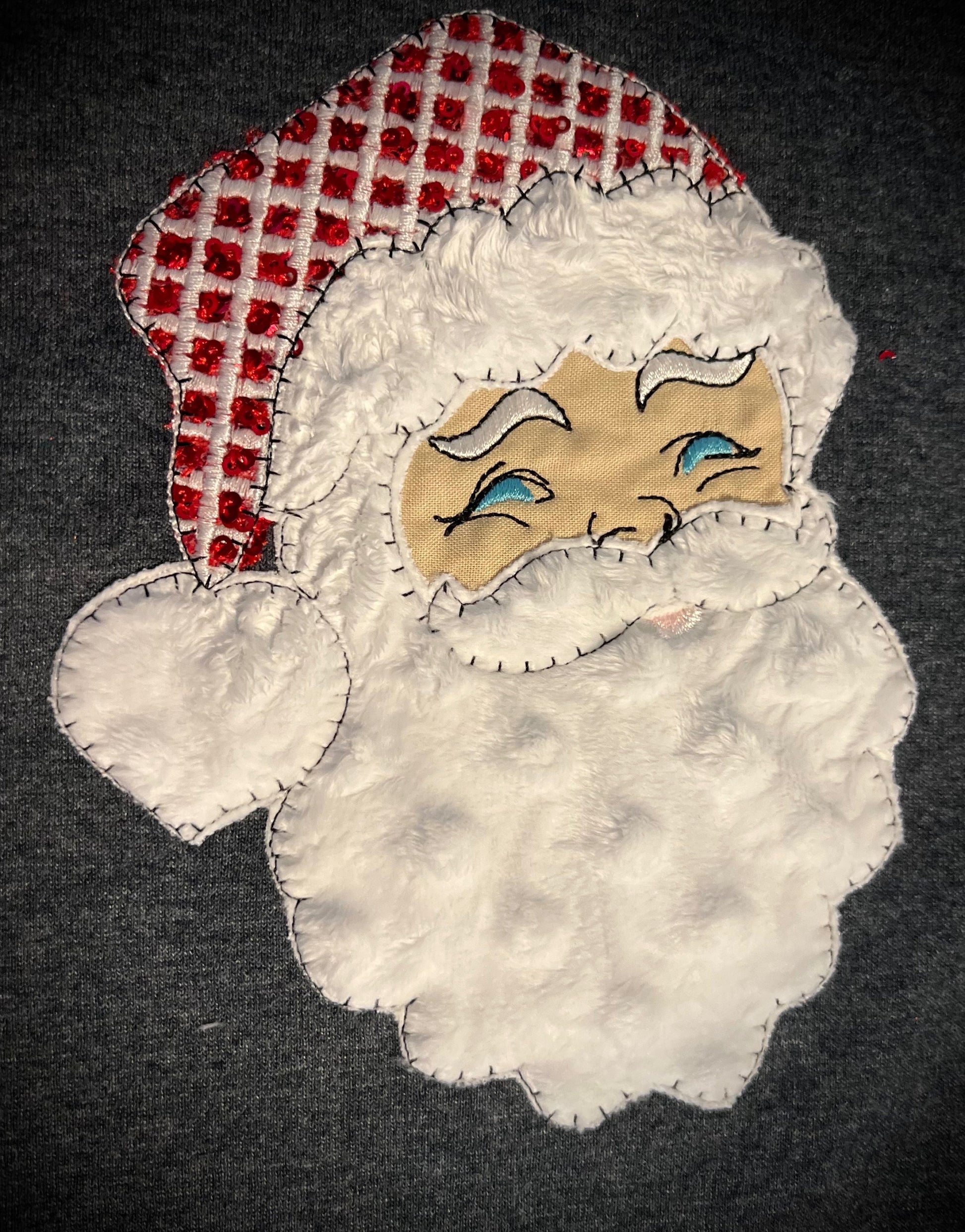 Quick light stitch Santa Claus raggedy edge Applique machine embroidery designs Christmas Santa head plaid gingham hat for hoop 4x4 5x7 6x10
