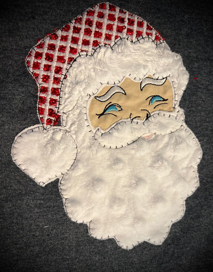Quick light stitch Santa Claus raggedy edge Applique machine embroidery designs Christmas Santa head plaid gingham hat for hoop 4x4 5x7 6x10