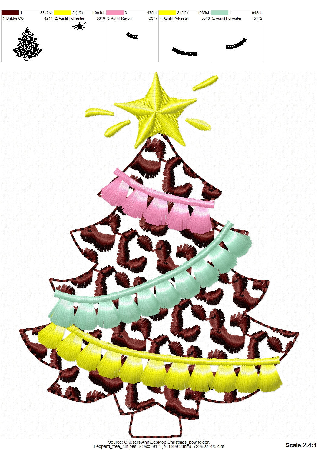 Leopard Spots Christmas Tree With Fringed Fluffy Garland Light Stitch Machine Embroidery Designs Extraordinary Spruce Sizes 4, 5, 6, 7inches - Etsy