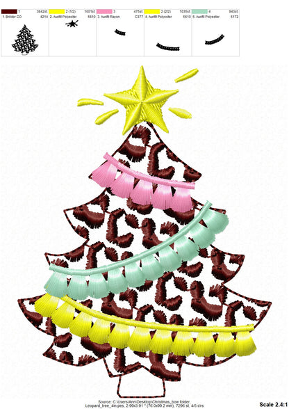 Leopard Spots Christmas Tree With Fringed Fluffy Garland Light Stitch Machine Embroidery Designs Extraordinary Spruce Sizes 4, 5, 6, 7inches - Etsy