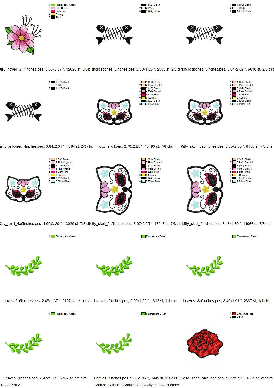 Day of the dead Calavera Kitty Cat sugar skull Set applique machine embroidery designs