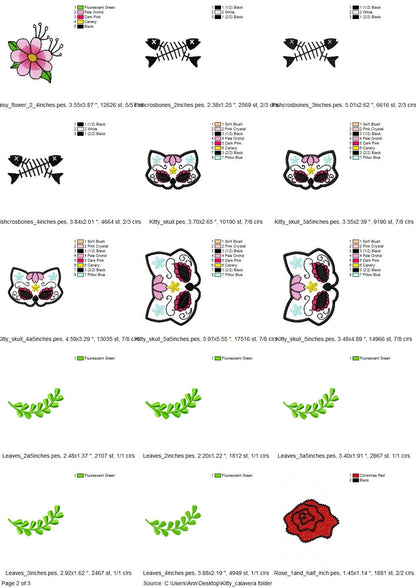 Day of the dead Calavera Kitty Cat sugar skull Set applique machine embroidery designs
