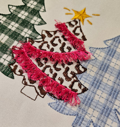 Baby gingham Christmas trees in a row machine embroidery designs checkered triple trees Woodlands Tree Trio many sizes from 4 up to 12 inch