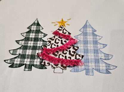 Baby gingham Christmas trees in a row machine embroidery designs checkered triple trees Woodlands Tree Trio many sizes from 4 up to 12 inch