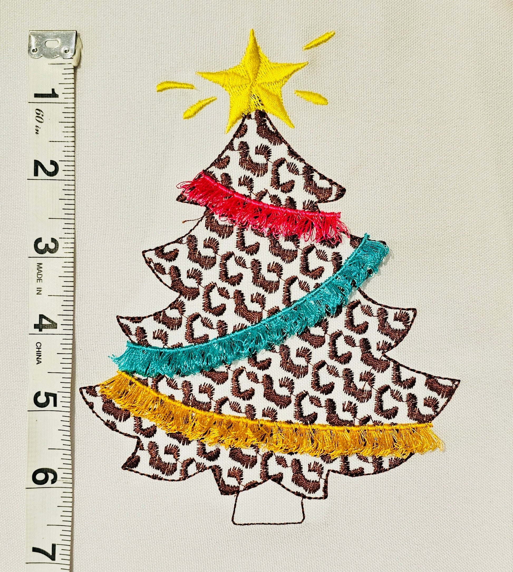 Leopard Spots Christmas Tree With Fringed Fluffy Garland Light Stitch Machine Embroidery Designs Extraordinary Spruce Sizes 4, 5, 6, 7inches - Etsy
